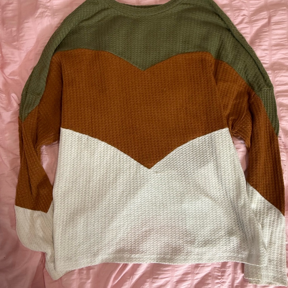 Colorblock Sweater in Green, Brown, and White